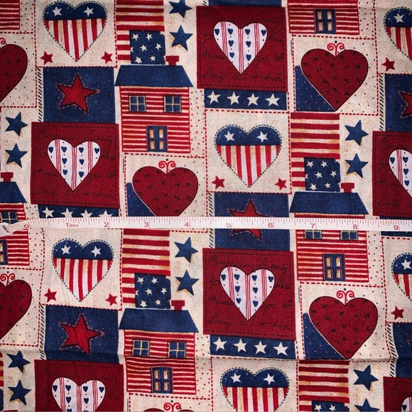 Hearts PATRIOTIC Fabric Red White Blue USA Cotton  Yard & Half 54”  By 44in - Picture 1 of 3